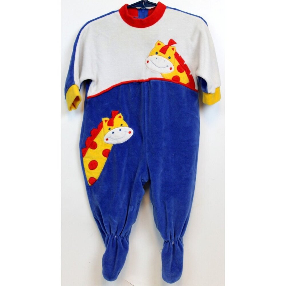 VTG 80s Baby Togs Giraffe Velvet Sleeper sz 6-9 Months Winter Long Sleeve